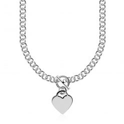 Sterling Silver Rolo Chain  with a Heart Toggle Charm and Rhodium Plating