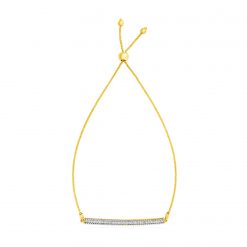 14k Yellow Gold Adjustable Bracelet with Textured Bar and Diamonds