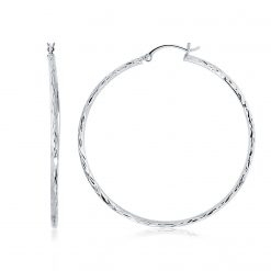 14k White Gold Diamond Cut Hoop Earrings (1 3/4 inch Diameter)