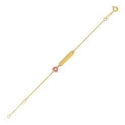 14k Yellow Gold 5 1/2 inch Childrens ID Bracelet with Enameled Heart