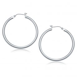 14k White Gold Polished Hoop Earrings (3x40mm)