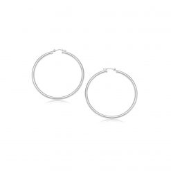14k White Gold Polished Hoop Earrings (3x20mm)