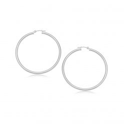 14k White Gold Polished Hoop Earrings (3x25mm)