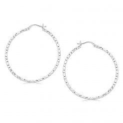Sterling Silver Rhodium Plated Large Faceted Style Hoop Earrings(2x40mm)