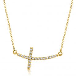 14k Yellow Gold Curved Crucifix Diamond Accented Necklace (.21cttw)