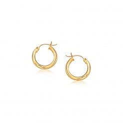 14k Yellow Gold Hoop Earring with Diamond-Cut Finish (3x20mm)