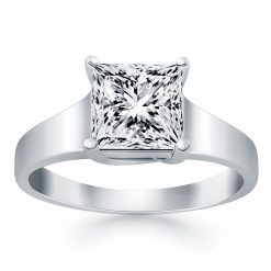14k White Gold Princess Trellis Solitaire Engagement Ring Mounting