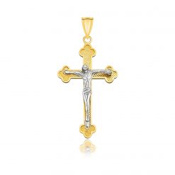 14k Two-Tone Gold Small Budded Style Cross with Figure Pendant
