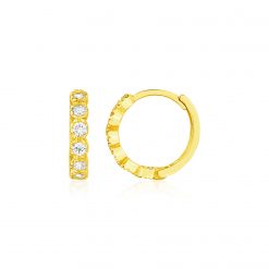 14k Yellow Gold Petite Hoop Earrings with Round Cubic Zirconias