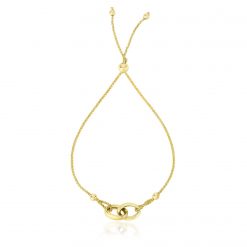 14k Yellow Gold Entwined Rings Adjustable Lariat Style Bracelet