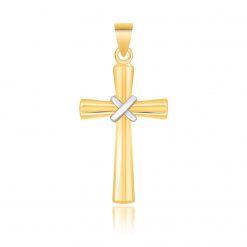 14k Two-Tone Gold Cross Pendant with a Center X Design