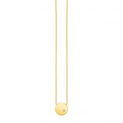 14k Yellow Gold Necklace with Polished Round Pendant with Diamond