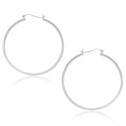10k White Gold Polished Hoop Earrings (1.5x40mm)