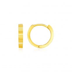 14k Yellow Gold Petite Round Hoop Earrings with Straight Texture