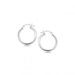 Sterling Silver Polished Hoop Motif Earrings with Rhodium Plating (3x20mm)
