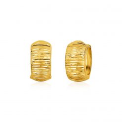14k Yellow Gold Diamond Cut Hoop Design Earrings