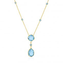 14k Yellow Gold Necklace with Pear-Shaped and Cushion Blue Topaz Briolettes