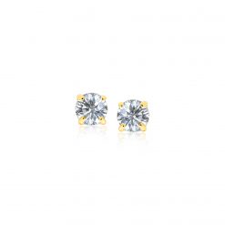 14k Yellow Gold Stud Earrings with White Hue Faceted Cubic Zirconia(3mm)