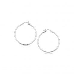 Sterling Silver Rhodium Plated Thin and Polished Hoop Style Earrings (2x35mm)