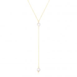 14k Yellow Gold Lariat Necklace with Pearls