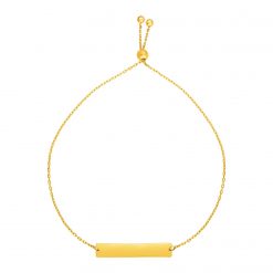 Adjustable Bracelet with Shiny Bar in 14k Yellow Gold