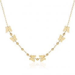14k Yellow Gold 18 inch Necklace with Polished Butterflies and Beads
