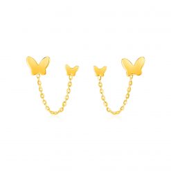 14k Yellow Gold Two Hole Post Earrings with Butterflies