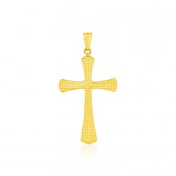 14k Yellow Gold Cross Pendant with Beaded Texture