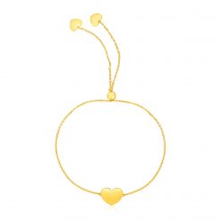 14k Yellow Gold Adjustable Heart Bracelet (7.80 mm)