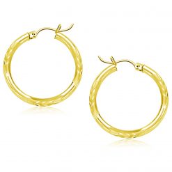 10k Yellow Gold Diamond Cut Hoop Earrings (3x25mm)