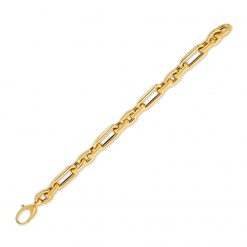 14k Yellow Gold Italian Alternating Paperclip Oval Links Bracelet