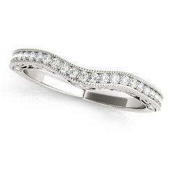 14k White Gold Milgrained Pave Set Curved Diamond Wedding Band (1/5 cttw)