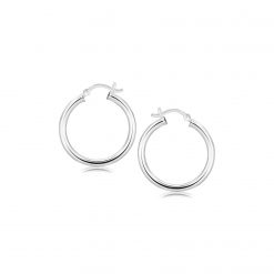 Sterling Silver Rhodium Plated Polished Look Hoop Earrings (3x25mm)