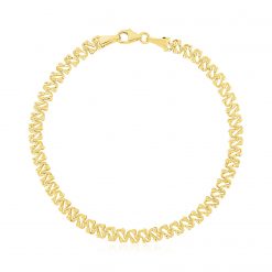 14k Yellow Gold High Polish Textured Fancy Chain Bracelet  (4.00 mm)