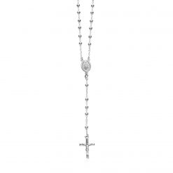 Polished Rosary Chain and Bead Necklace in Sterling Silver