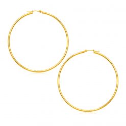 14k Yellow Gold Polished Large Round Hoop Earrings(2x60mm)