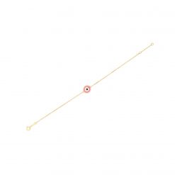 14k Yellow Gold Pink Evil Eye Bracelet