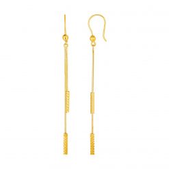 Textured Bar Long Drop Earrings in 14k Yellow Gold