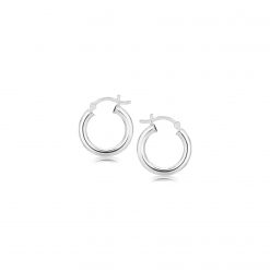 Sterling Silver Polished Hoop Style Earrings with Rhodium Plating (3x15mm)