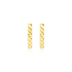 14k Yellow Gold Textured Bar Earrings