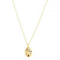 14k Yellow Gold High Polish Oval Gemstone Inlay Necklace