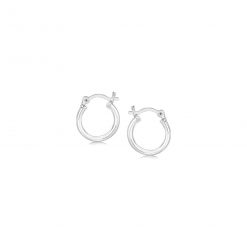 Sterling Silver Rhodium Plated Thin and Small Polished Hoop Earrings (2x10mm)