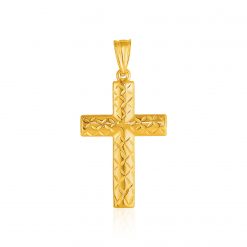 14k Yellow Gold Reversible Textured Cross Pendant