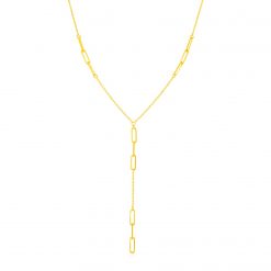 14K Yellow Gold Lariat Necklace with Paperclip Chain Stations