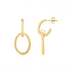 14K Yellow Gold Interlocking Drop Hoop Earrings