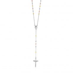 Three Toned Rosary Chain and Bead Necklace in Sterling Silver