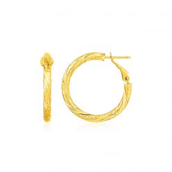 14k Yellow Gold Petite Twisted Round Hoop Earrings(3x15mm)