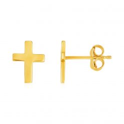 14k Yellow Gold Post Earrings with Crosses