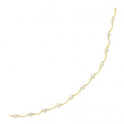 14k Yellow Gold Arc Link Necklace with White Pearls