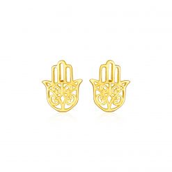 14k Yellow Gold Polished Hand of Hamsa Post Earrings